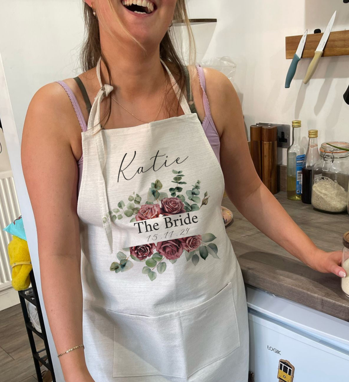 Personalised 'The Bride' Gift Unique Linen Apron Gift Set