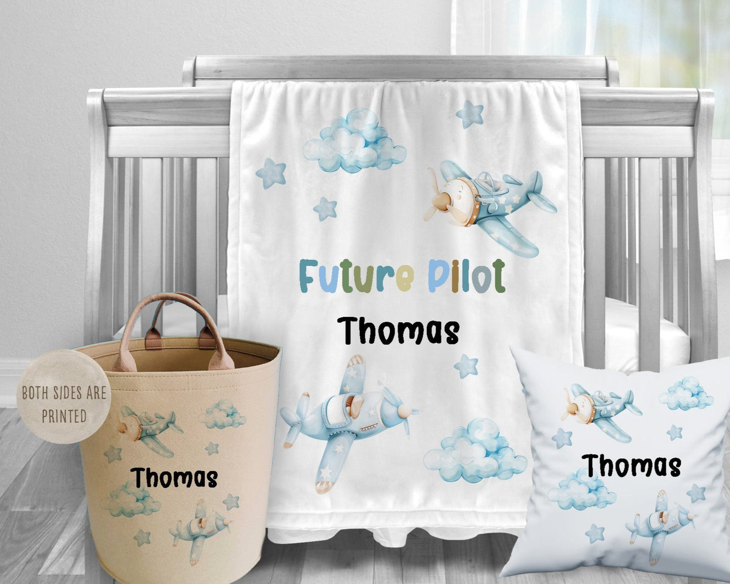 Future Pilot - Personalised Baby Blanket Cushion Toy bag Set