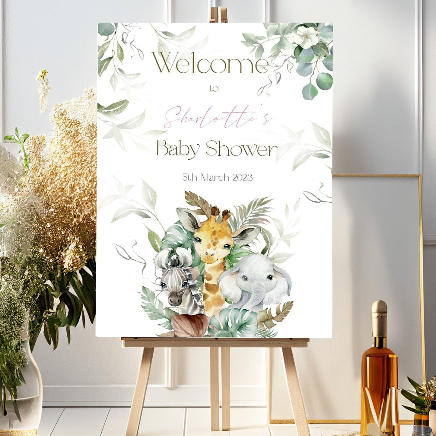 Personalised Safari Gold & Green Baby Shower Welcome Sign