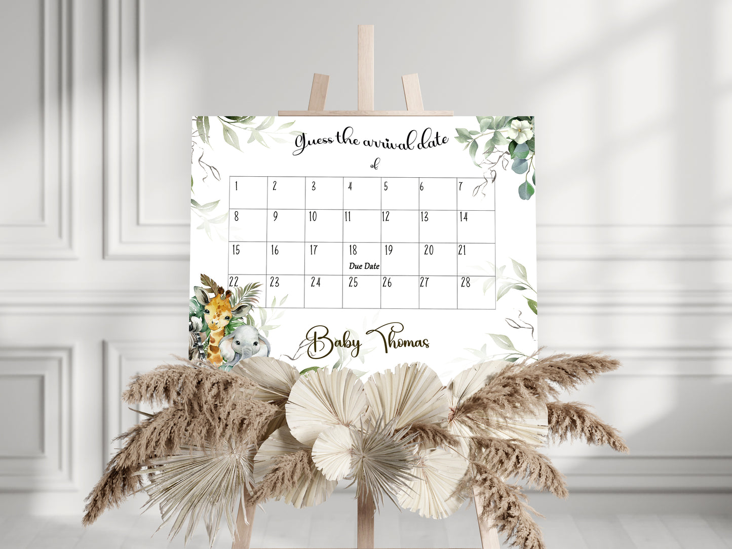 Safari Animal "Guess The Date!" Baby Shower Sign