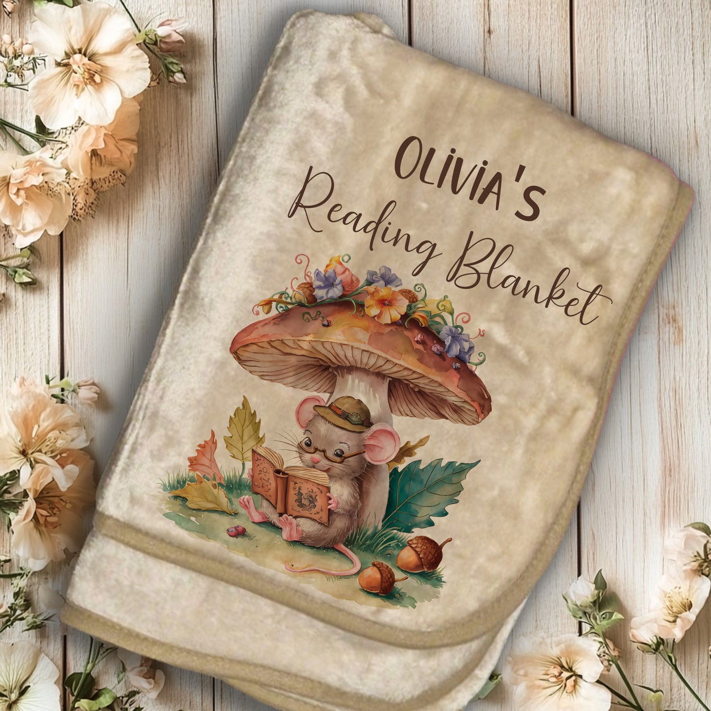 Personalised Mushroom theme Kids Super Soft Reading Blanket