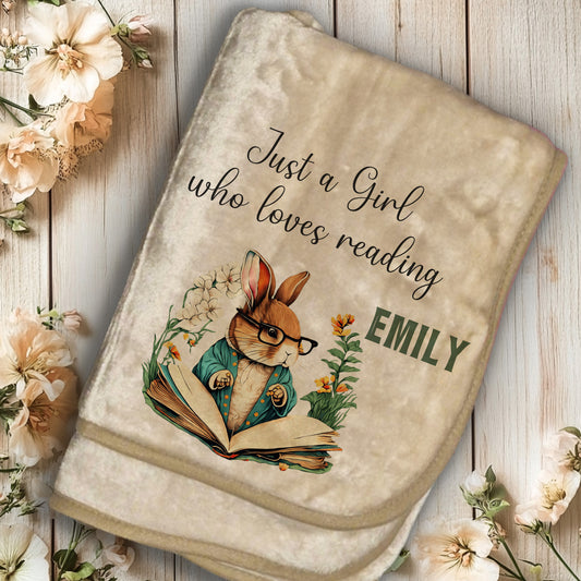 Personalised 'Just a girl who loves reading' Rabbit Reading Blanket