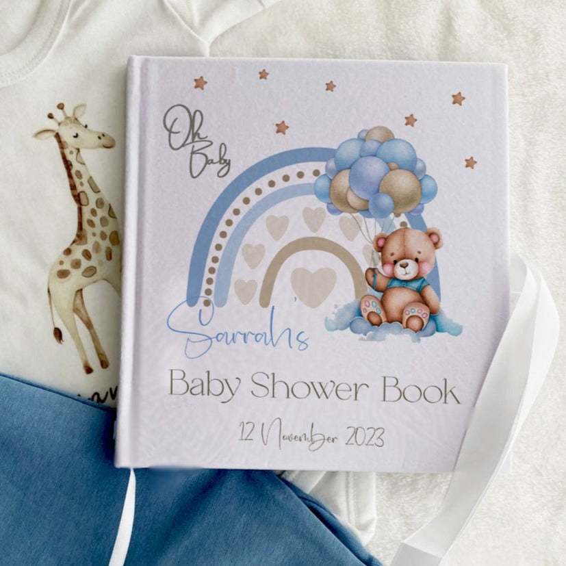 Bear with Balloon Gender Reveal Guestbook with Ribbon