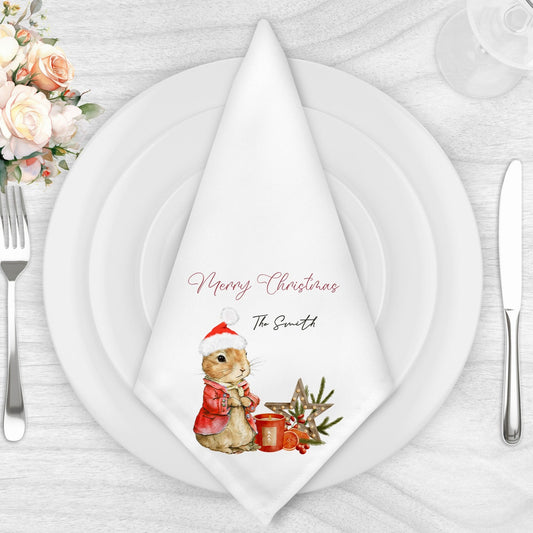 Personalised Christmas Santa Bunny Napkin Gift Set