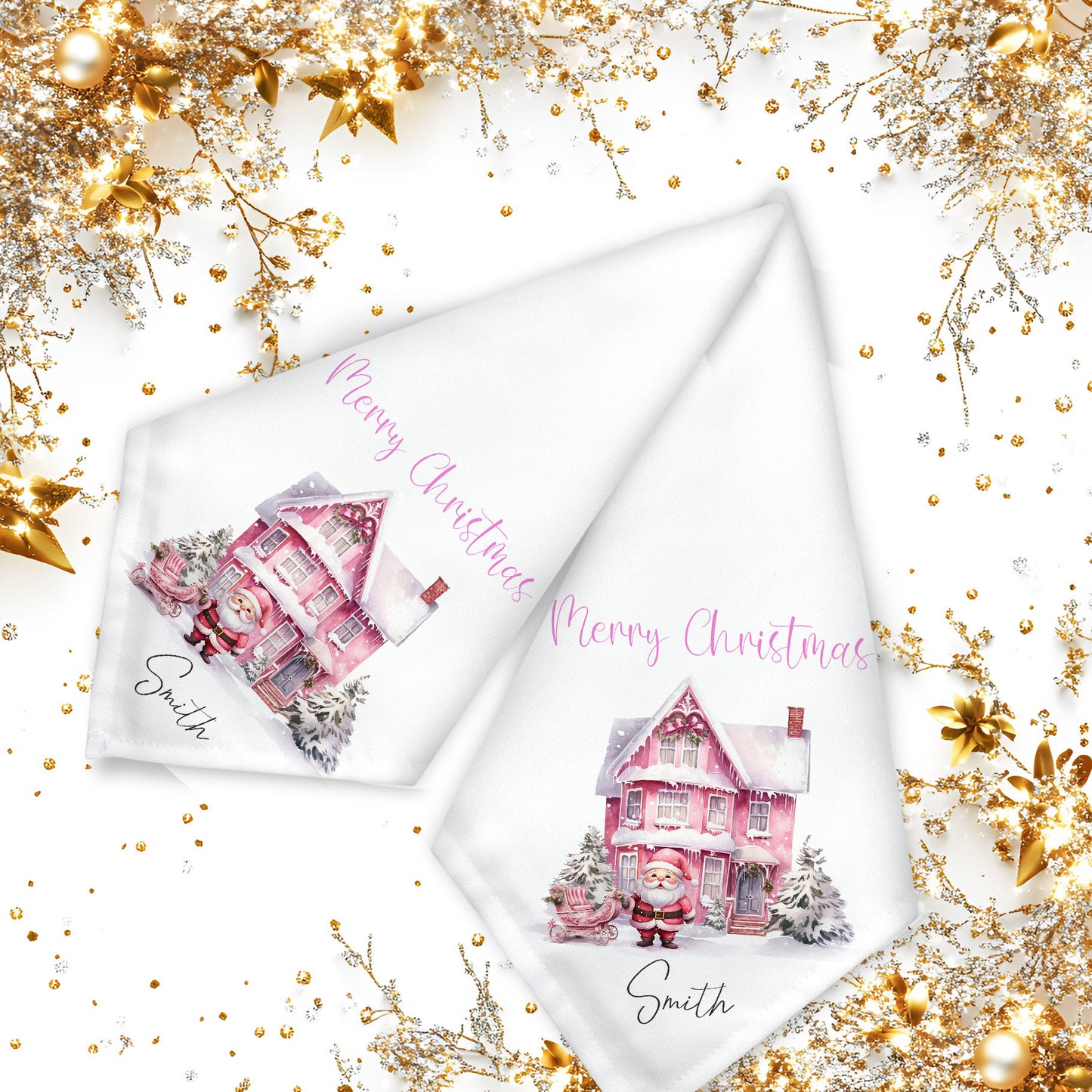 Pink Theme Christmas Landscape Design Napkin Set
