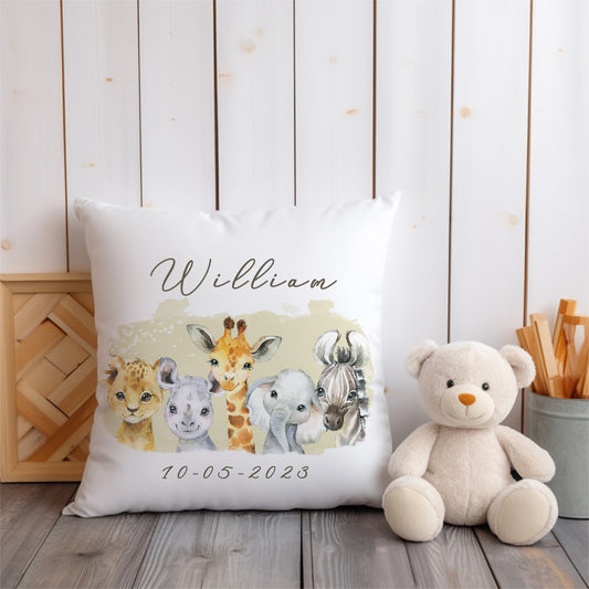 Safari Animals Personalised Nursery Cushion