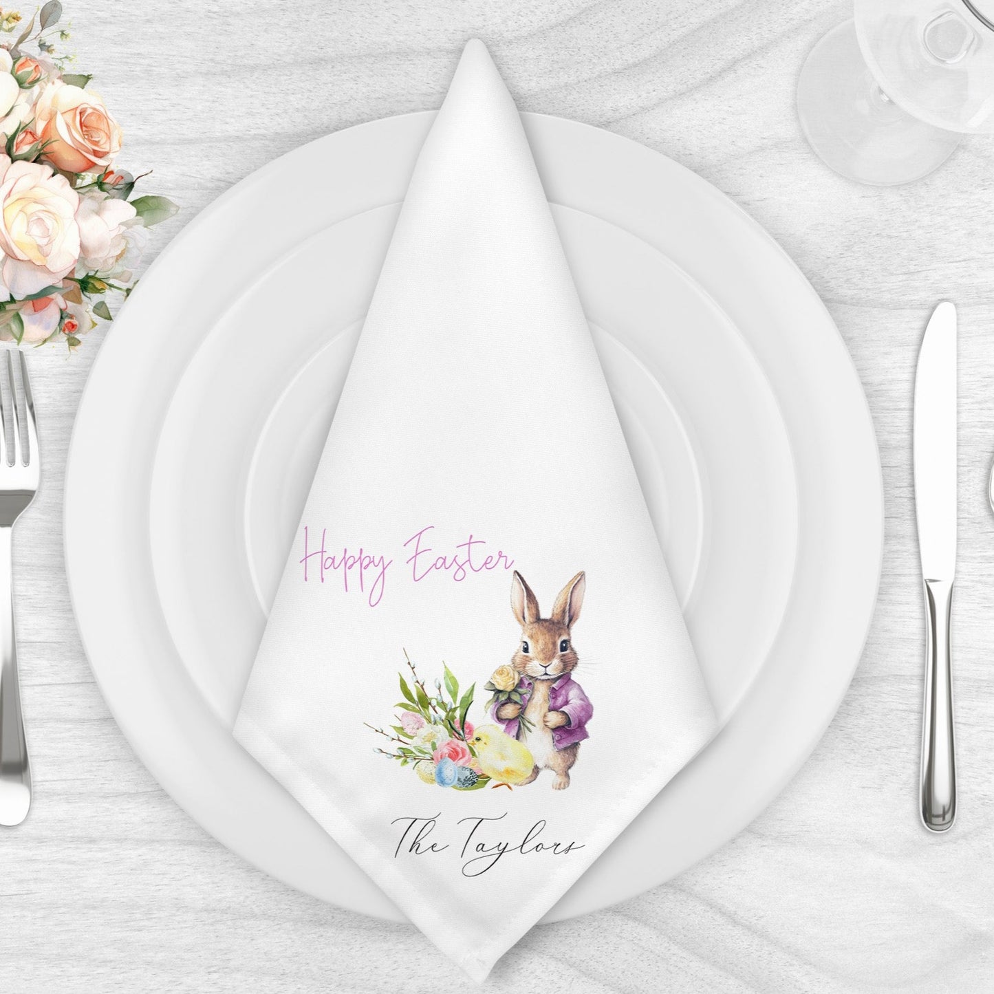 Pink Rabbit Easter Napkin Gift Set