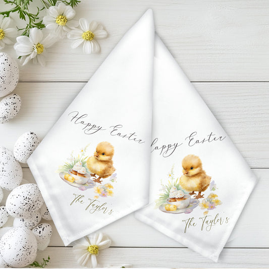 Personalised Floral Easter Chick in Basket Napkin Gift Set