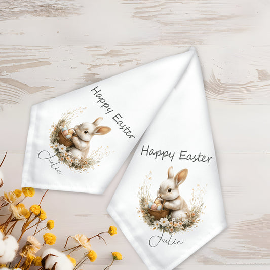 Personalised Floral Bunny in Basket Easter Napkin Gift Set