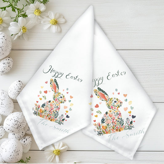 Personalised Floral Easter Bunny in Basket Napkin Gift Set