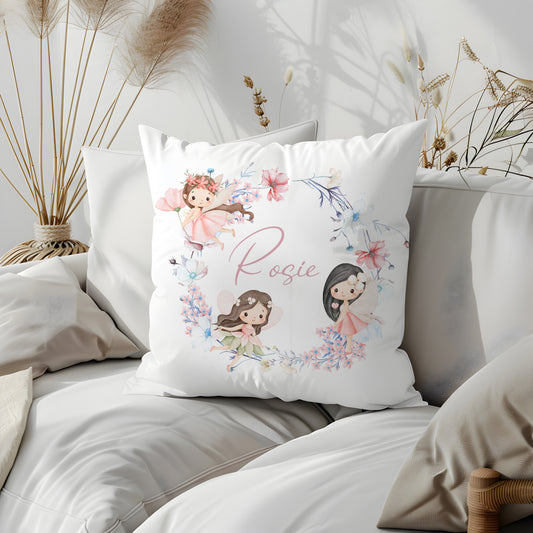 Personalised Custom named Flower Fairy rainbow Nursery Cushion