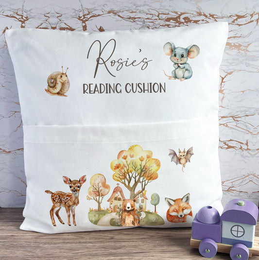Woodland Animals Rainbow Kids Personalised Reading Pocket Pillow
