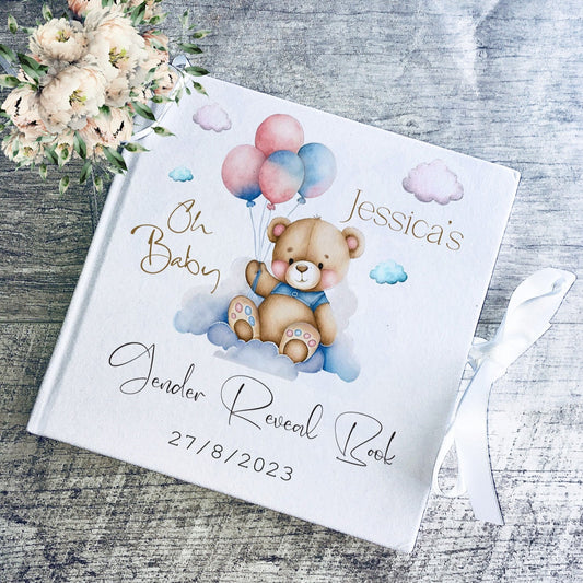 Personalised Beige Bear Gender Reveal Welcome Sign