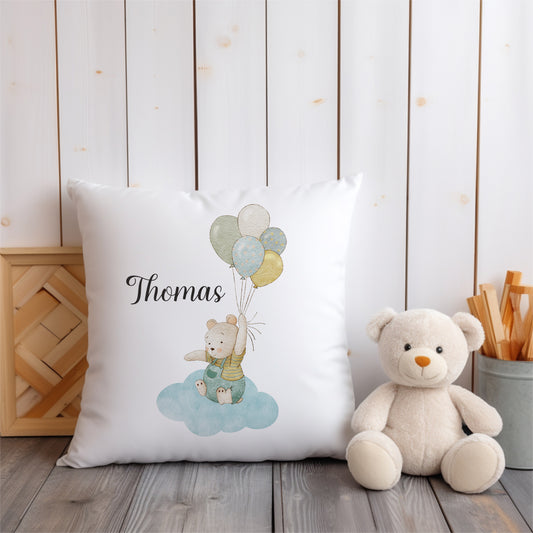 Personalised Bear and Balloon Nursery Cushion