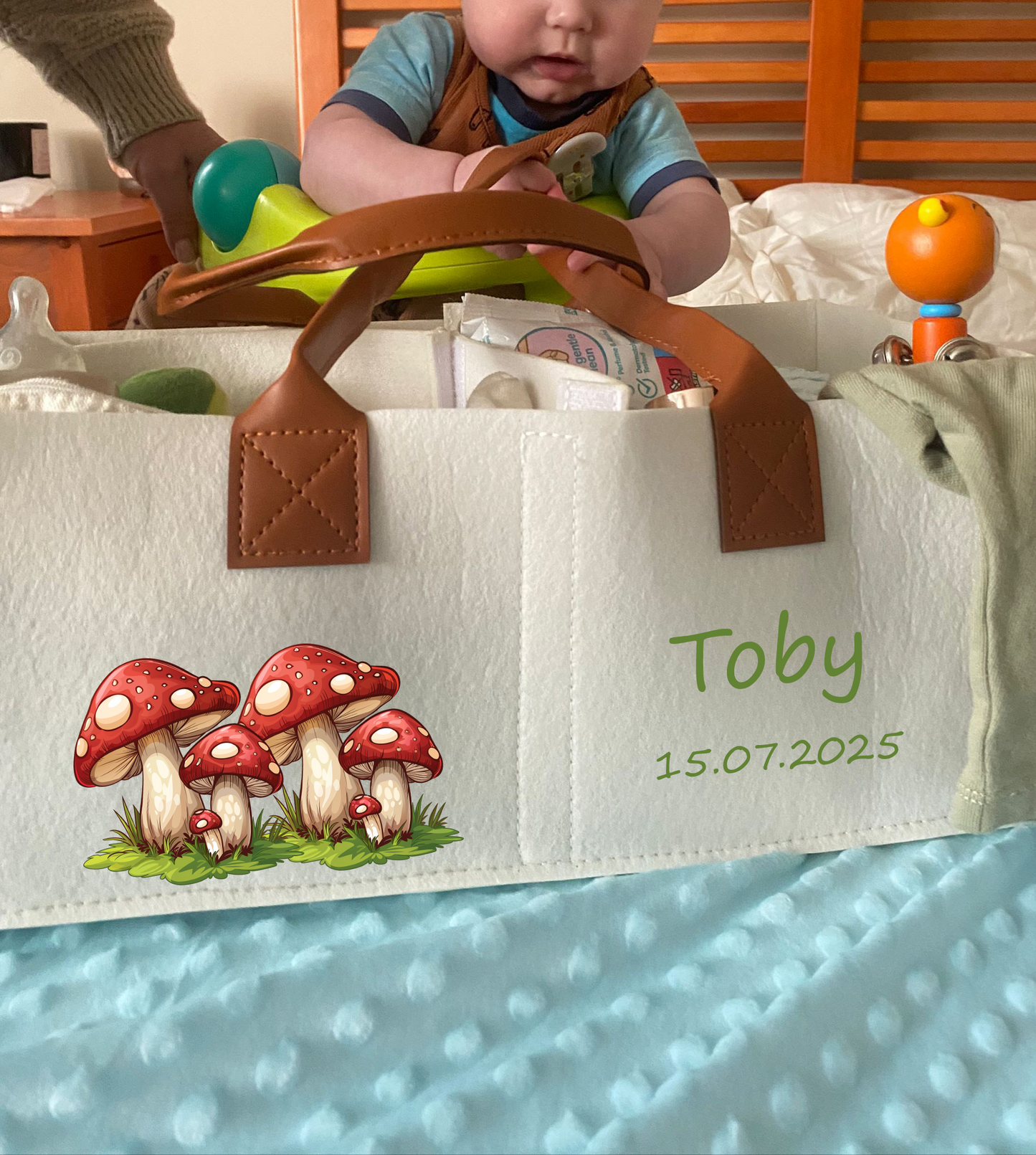 Adorable Mushroom Baby Nappy Caddy Organiser - Personalised