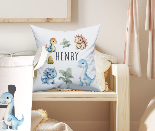 Personalised Dino Design Large Toy basket Gift Set With Cushion