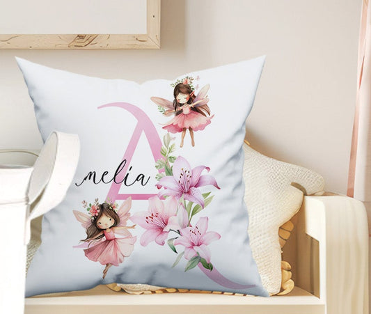 Personalised Pink Initial Fairy Large Toy basket Gift Set With Cushion