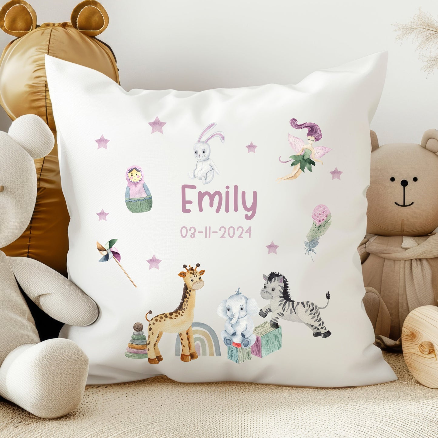 Personalised Pink Nursery Toys Design Soft Nursery Cushion
