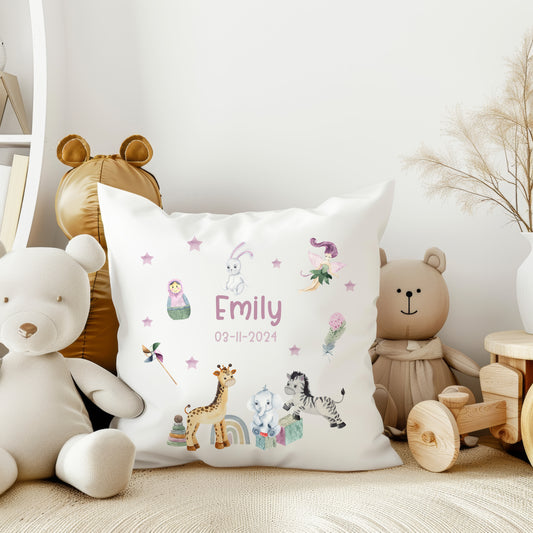 Personalised Pink Nursery Toys Design Soft Nursery Cushion