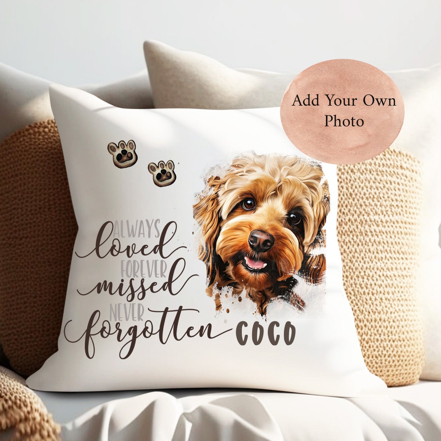 Personalised Portrait Print Dog Lovers Memory Cushion