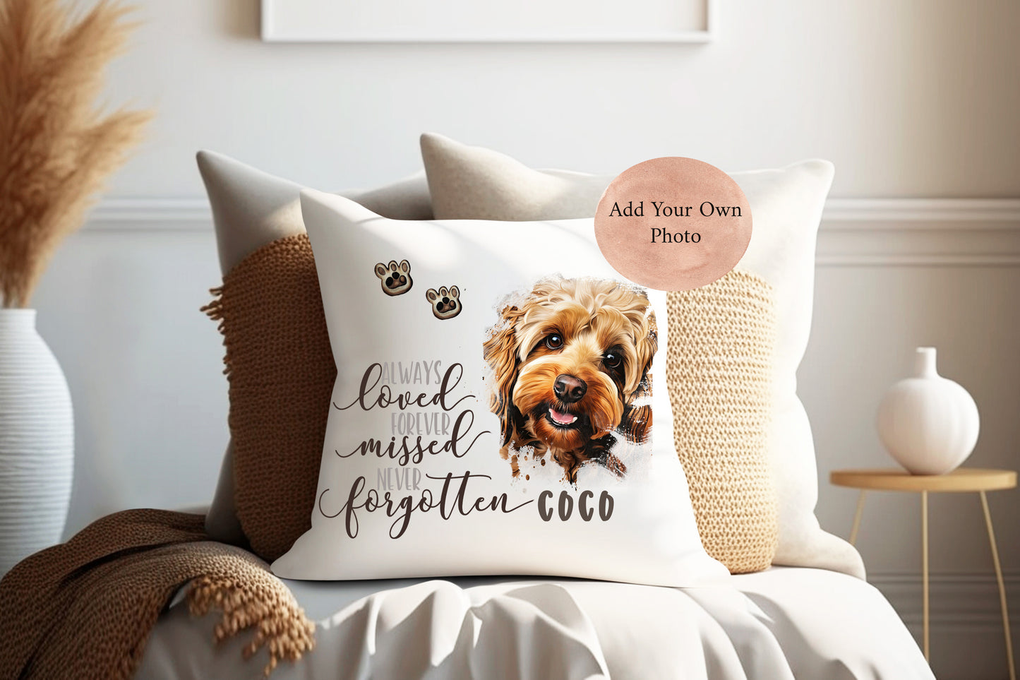 Personalised Portrait Print Dog Lovers Memory Cushion