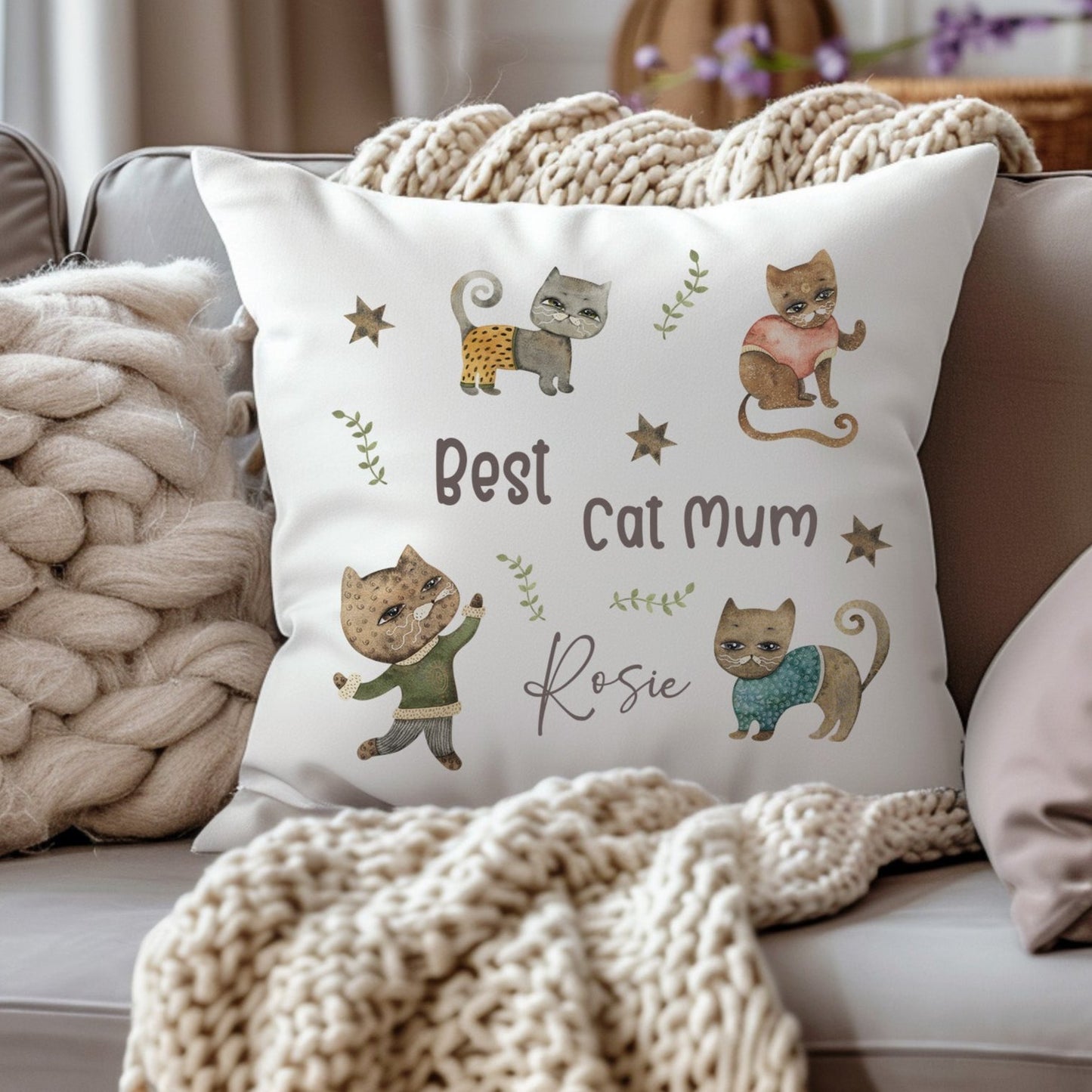 Best cat Mum Personalised Cat Lovers Funny Cushion