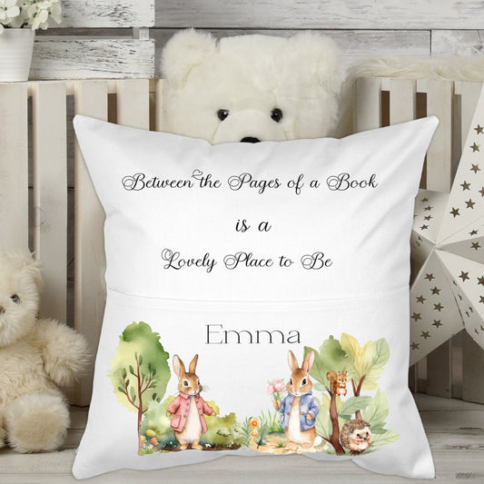 Custom named Rabbit in the Forest Kids Personalised Pocket Pillow