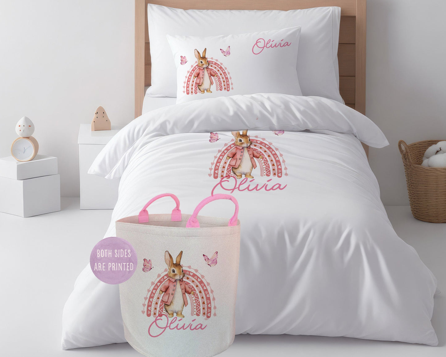 Pink Bunny Rainbow - Personalised Duvet Cover Set