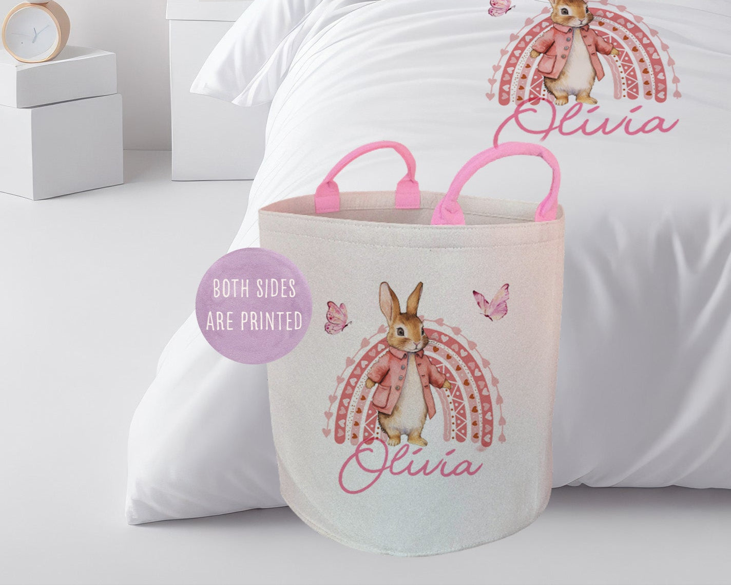 Pink Bunny Rainbow - Personalised Duvet Cover Set