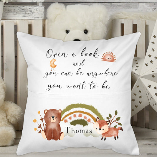 Forest Animals Rainbow Kids Personalised Pocket Pillow