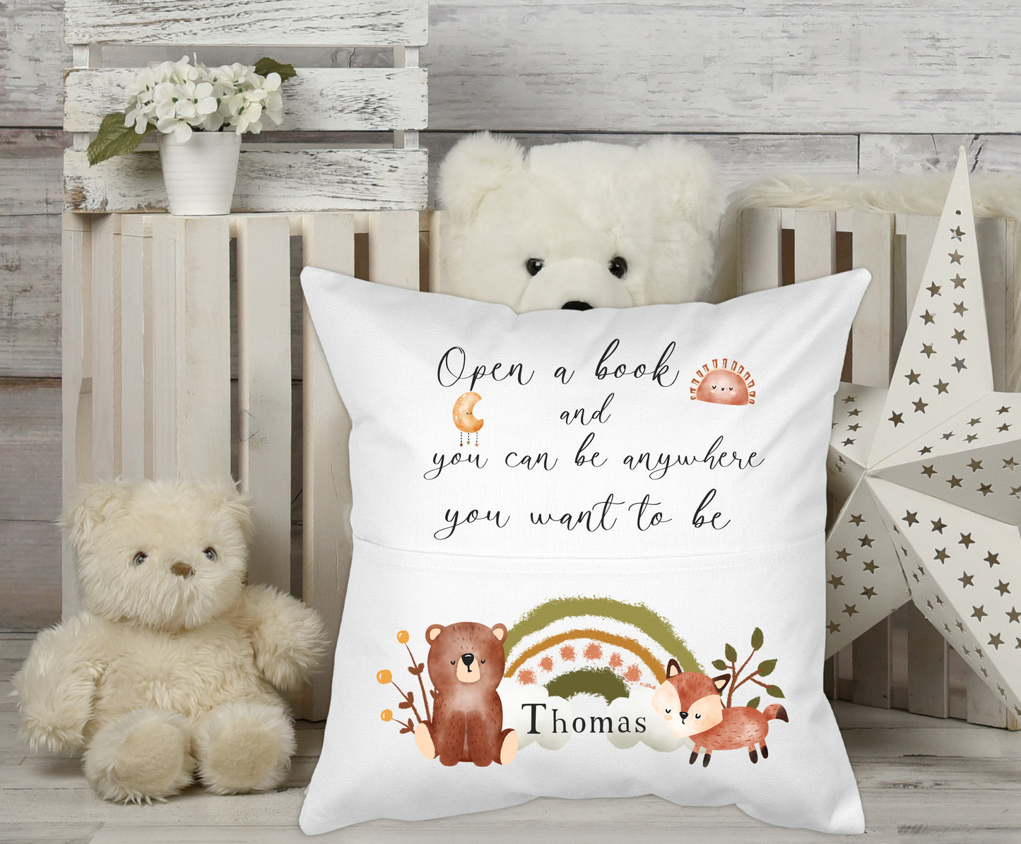 Forest Animals Rainbow Kids Personalised Pocket Pillow