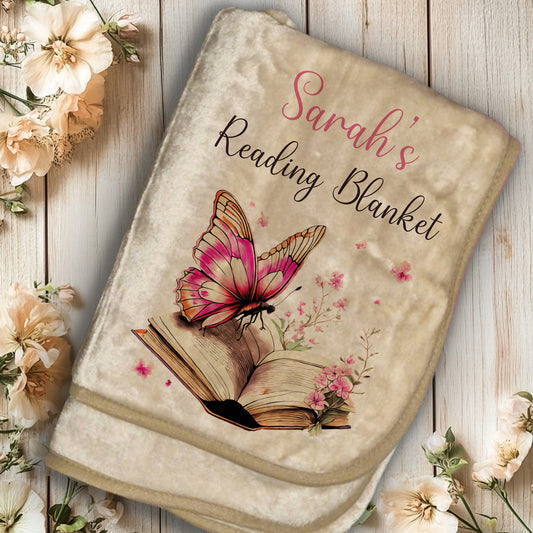 Personalised Butterfly Theme Reading Blanket, Book lovers gift idea