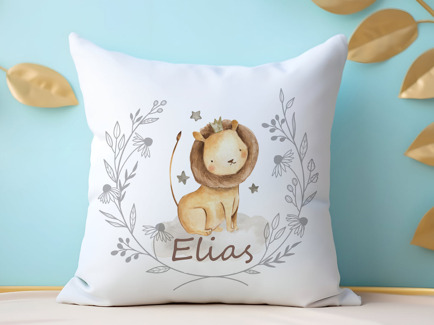 Personalised Lion Design Safari Nursery Cushion
