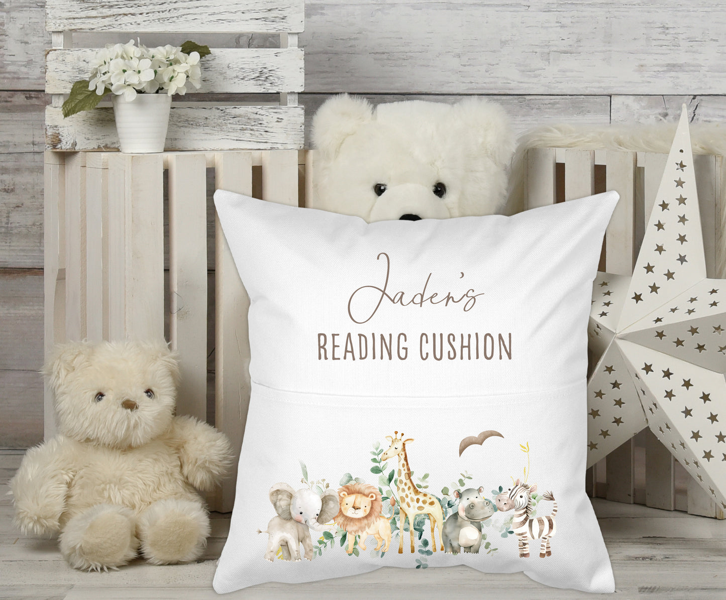Personalised Safari Party Kids Pocket Pillow