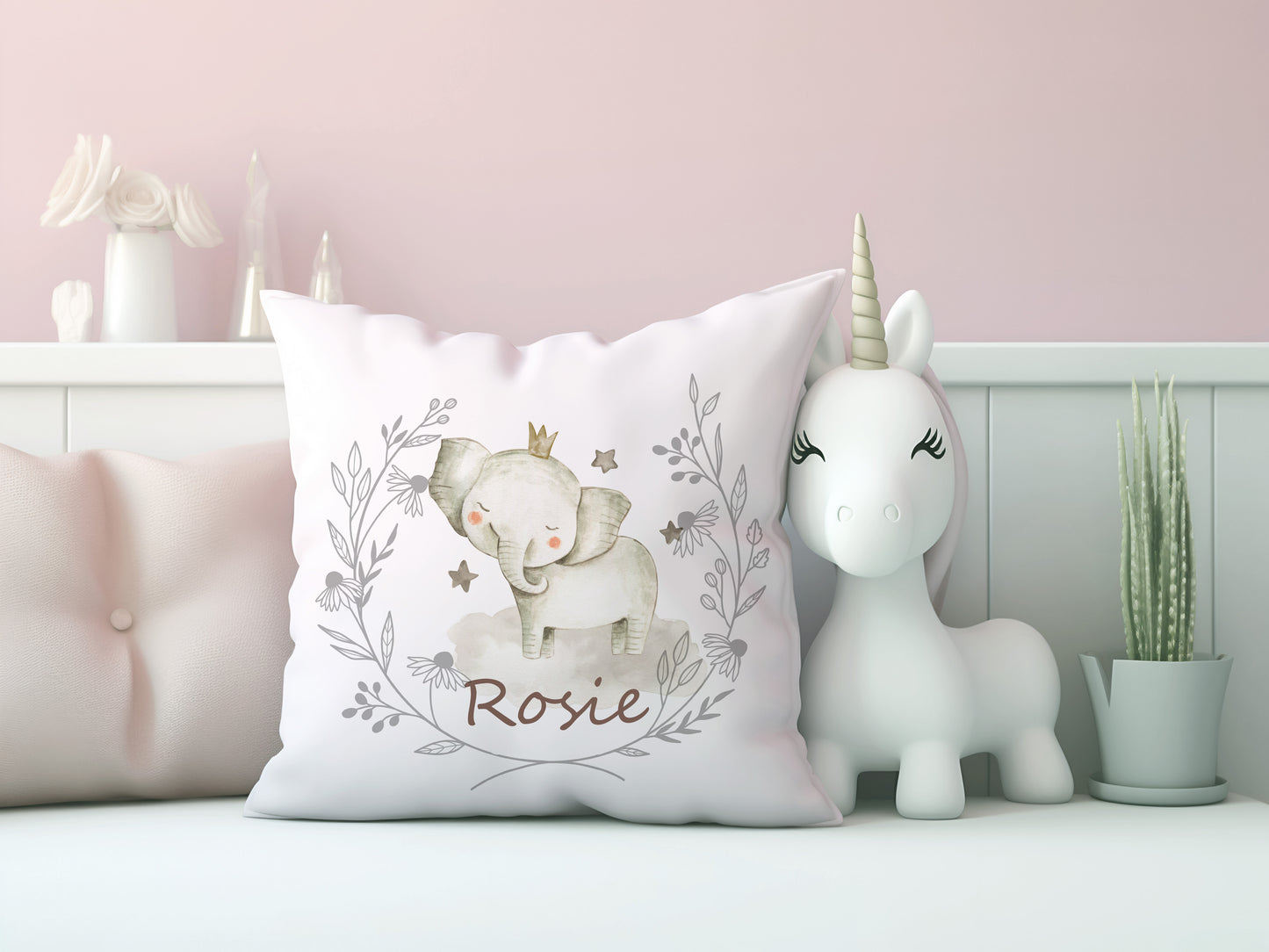 Personalised Elephant Design Safari Nursery Cushion