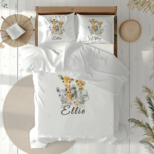 Safari Animals Kids Personalised Duvet Cover Set