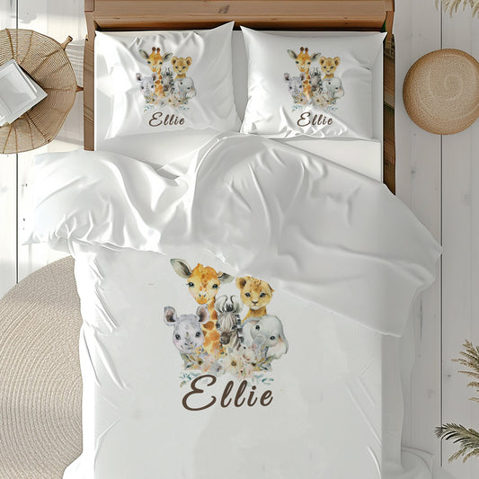 Safari Animals Kids Personalised Duvet Cover Set