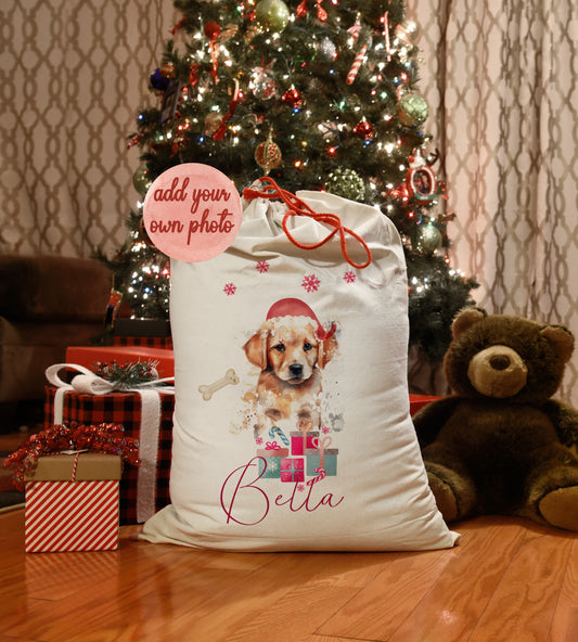 Personalised Doggy Christmas Add Your Own Photo Santa Sack