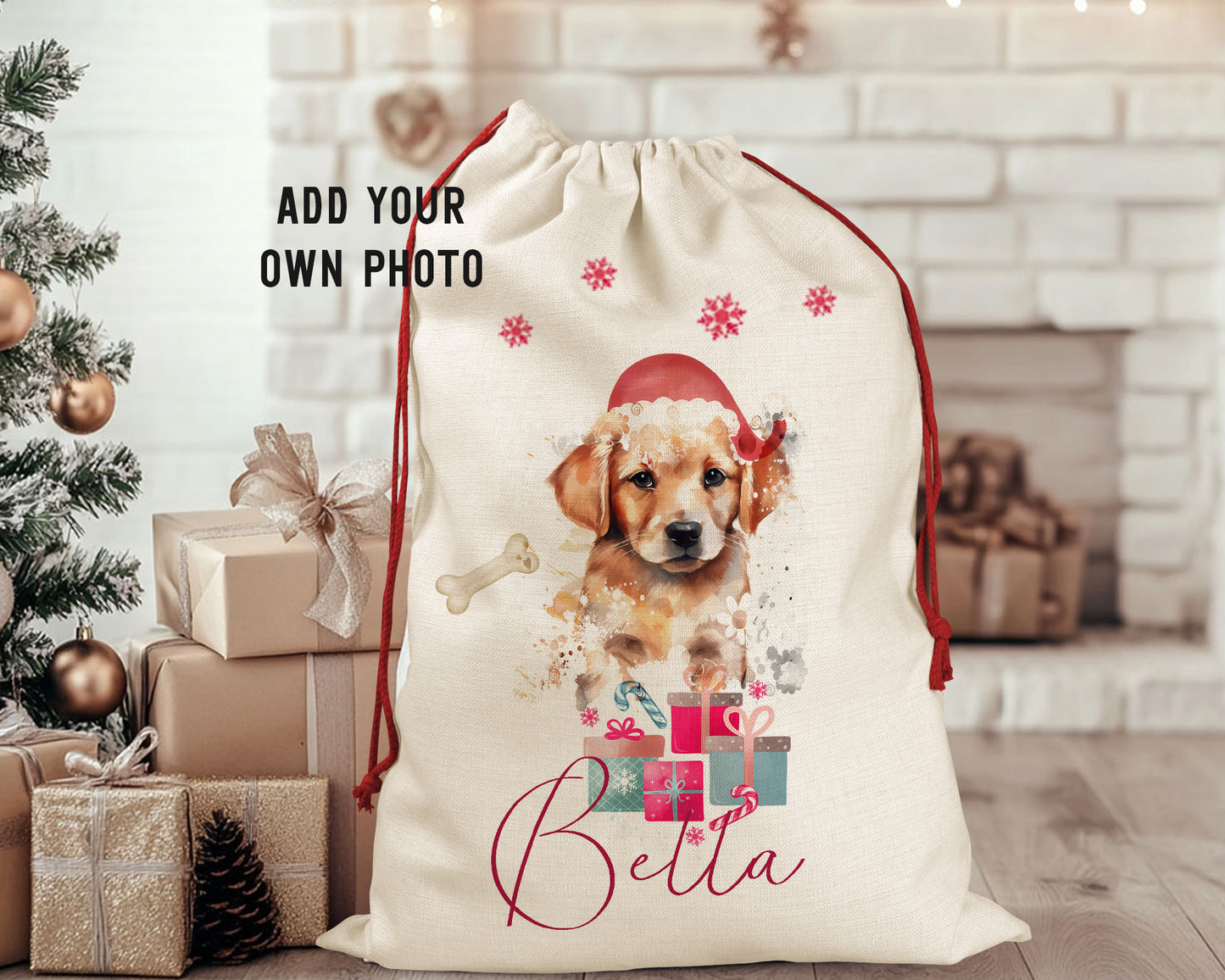 Personalised Doggy Christmas Add Your Own Photo Santa Sack