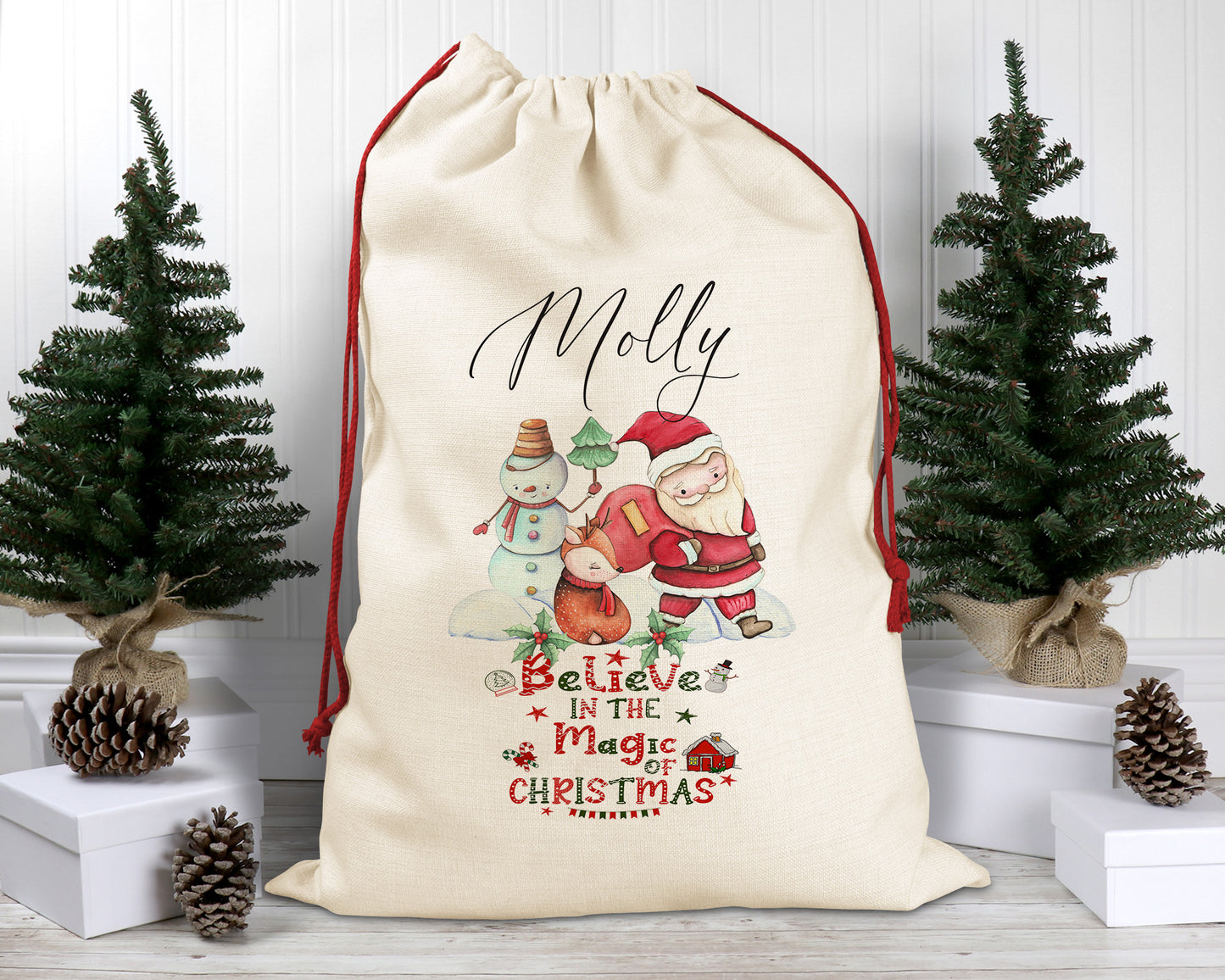 Believe In The Magic of Christmas Snowman Personalised Santa Sack