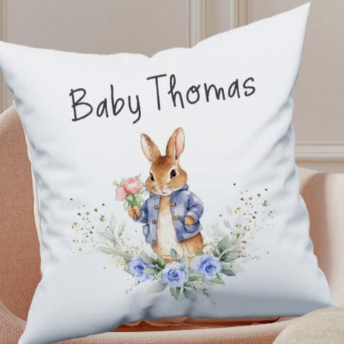 Personalised Kids Blue Bunny Design Large Toy basket Gift Set With Cushion