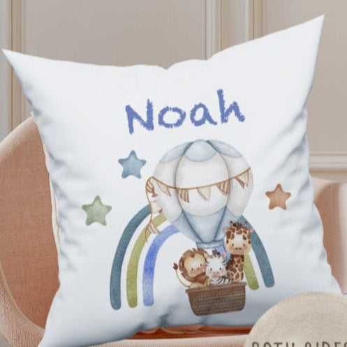 Personalised Kids safari Hot Air Balloon Design Large Toy basket Gift Set With Cushion