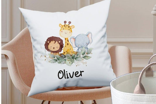 Personalised Safari Design Large Toy basket Gift Set With Cushion