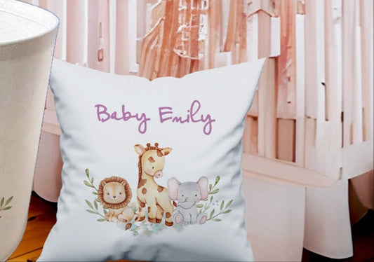 Personalised Safari Animals Large Toy basket Gift Set With Cushion