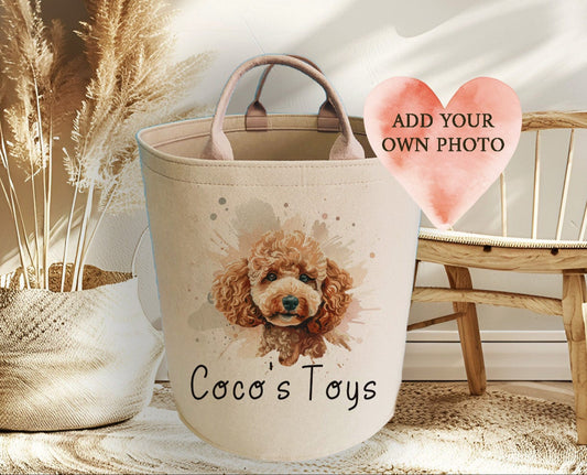 Personalised Cute Dog Toy Storage Basket with Matching Soft Customised Blanket