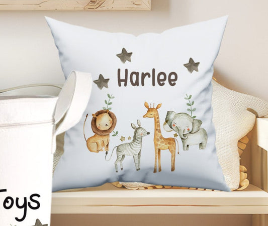 Personalised Safari Design Large Felt Toy basket Gift Set With Cushion