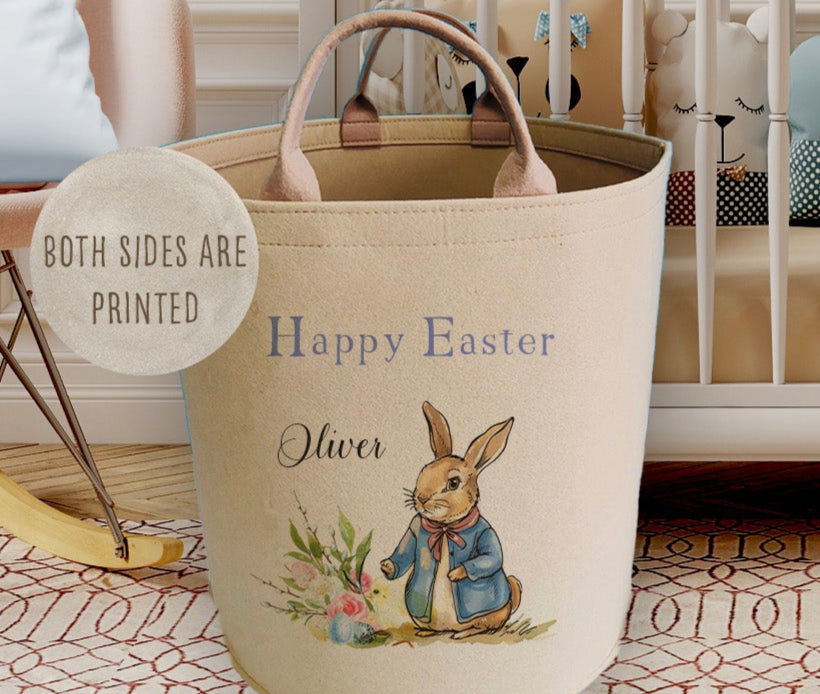 Blue Bunny Personalised Easter Felt Basket