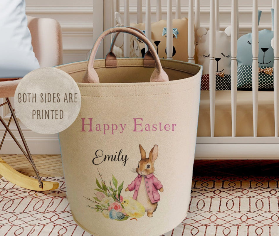Personalised Pink Rabbit Easter Felt Basket