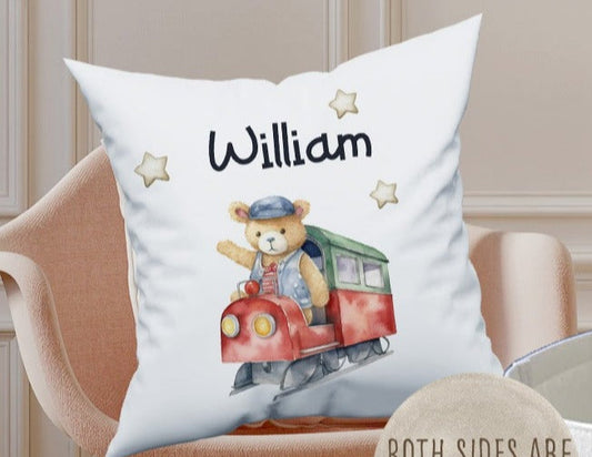 Personalised Train Theme Large Toy basket Gift Set With Cushion