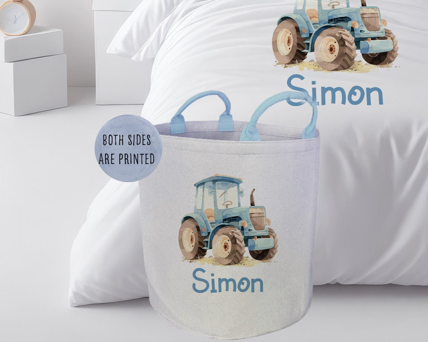 Tractor Farmer Boy - Personalised Duvet Cover Set with Toy basket